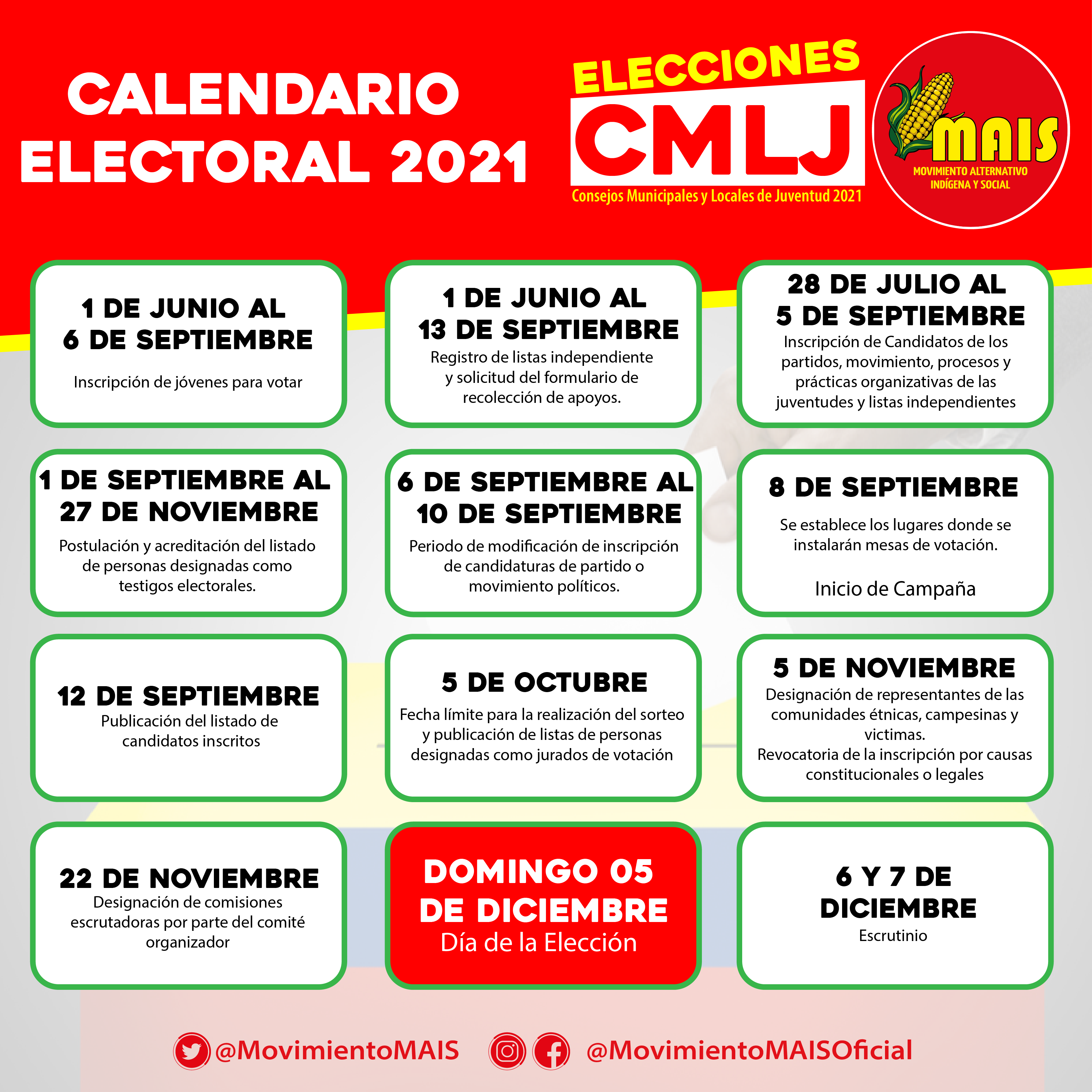Calendario Elecciones CMJ2021